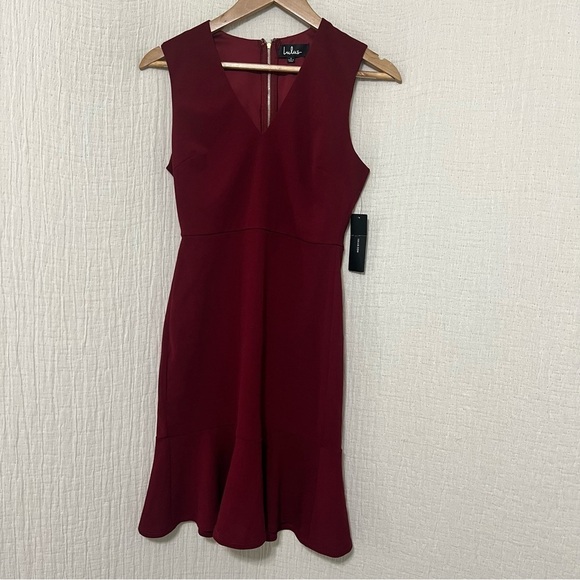 Lulus Sleeveless Dashing Dame Wine Red Sleeveless Flounce Dress size S - Picture 4 of 9